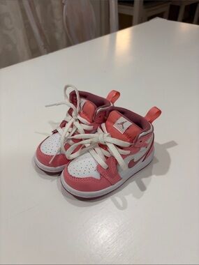Jordan Kids Pink and White High-Top Sneakers